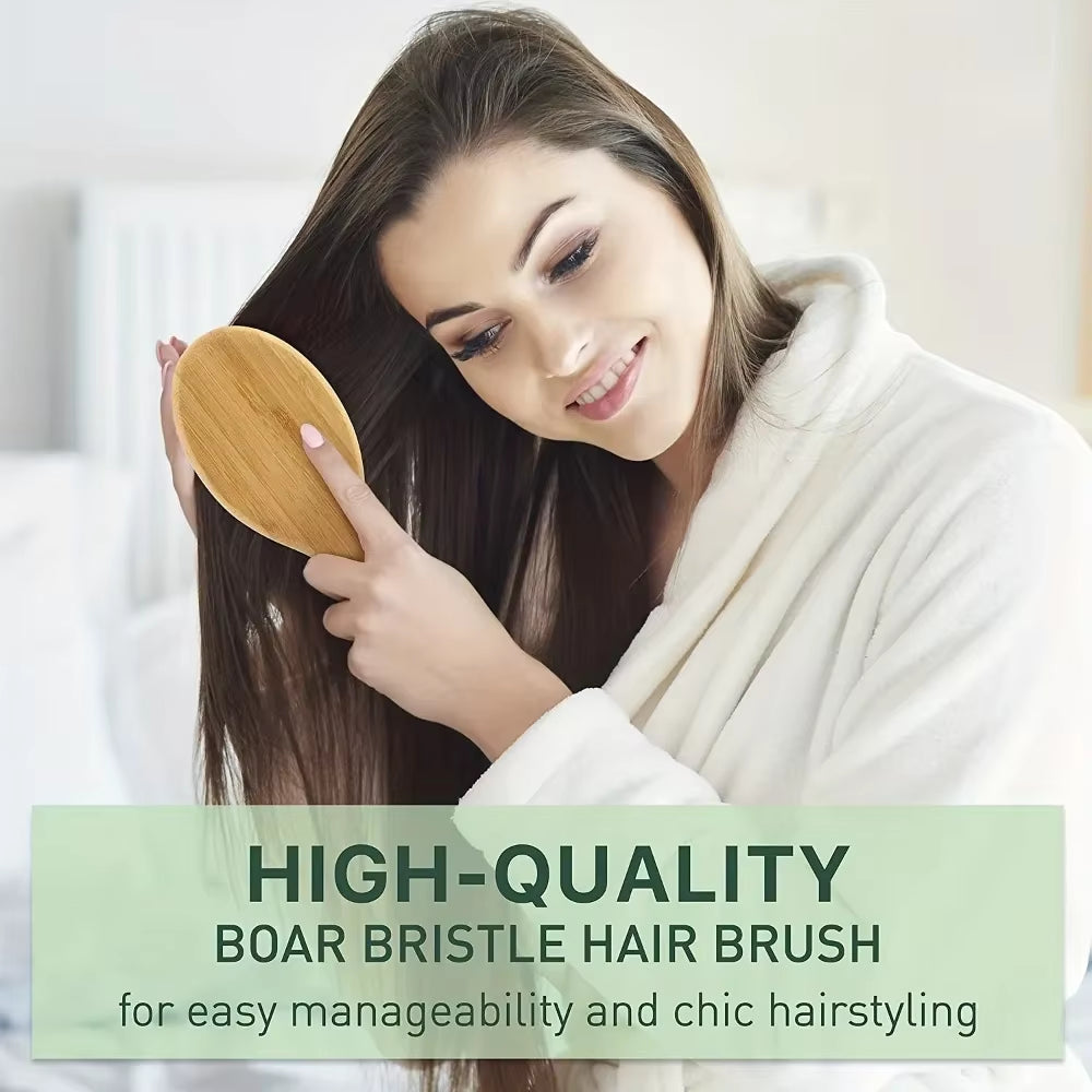 Boar Bristle Hair Brush Bamboo Paddle Detangling Brush – image 5