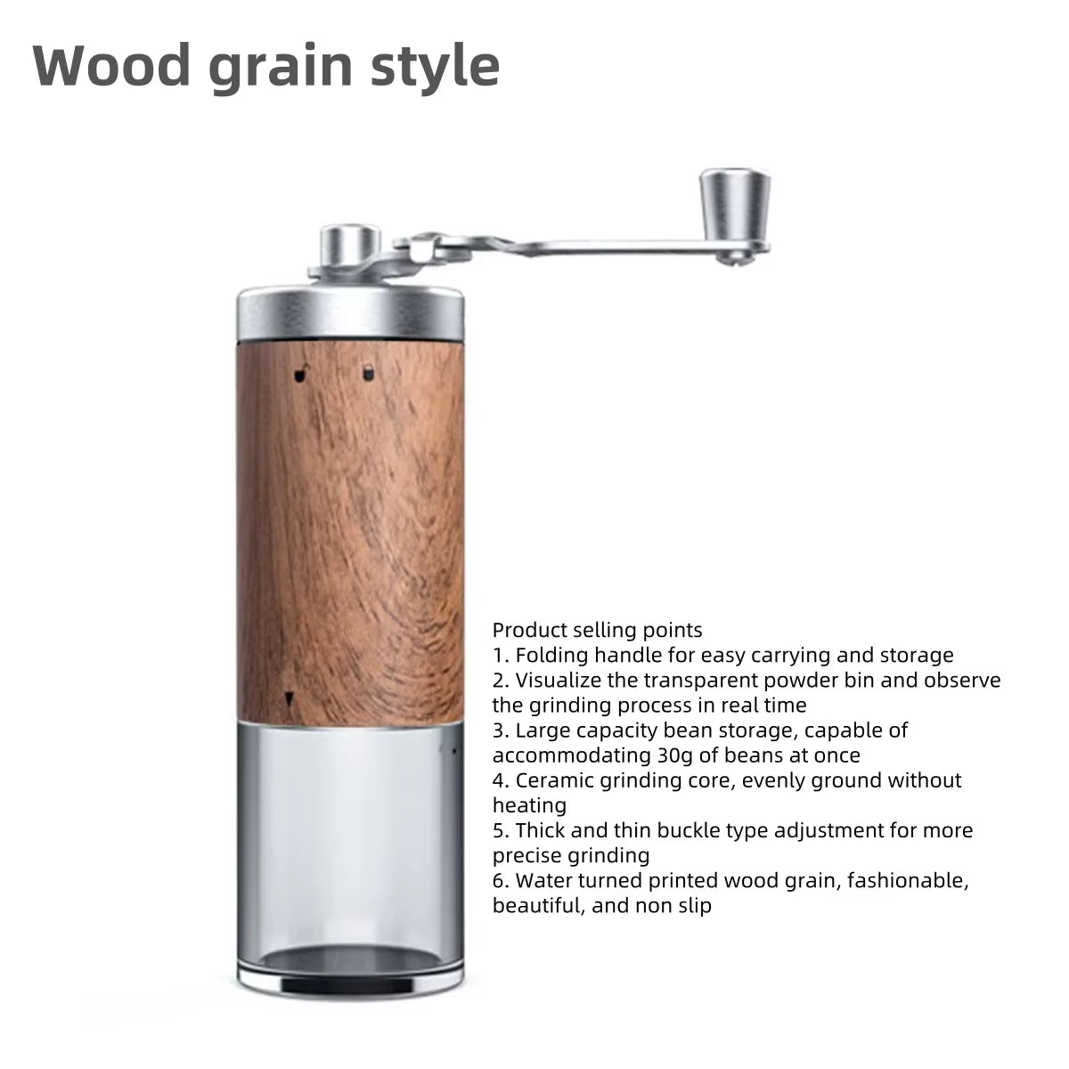 Manual Coffee Grinder, Vintage Hand Crank with Ceramic Burr – image 8