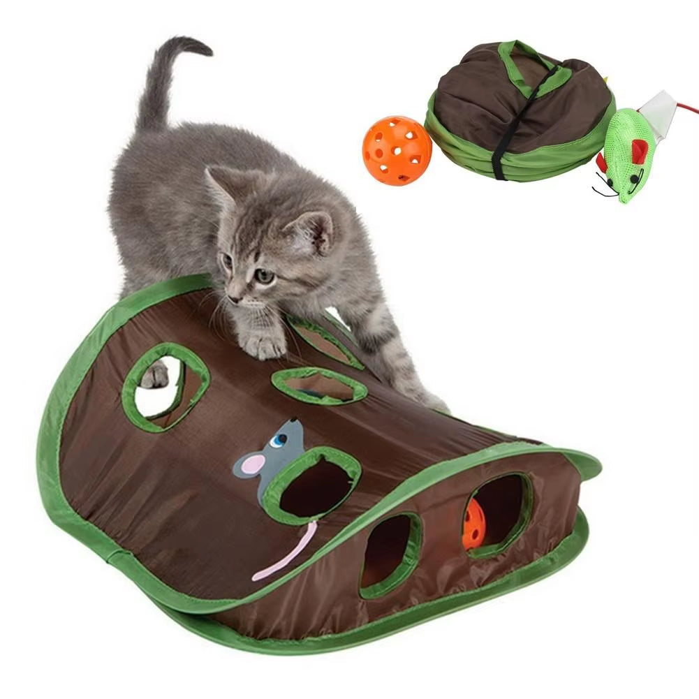 Cat Mouse Hunt Hide & Seek Toy - Foldable 9-Hole Interactive Play Mat – image 2