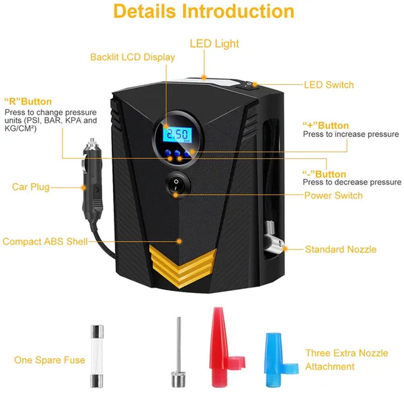 12V Digital Tire Inflator 150 PSI with Auto Shut-Off and LED Light – image 3