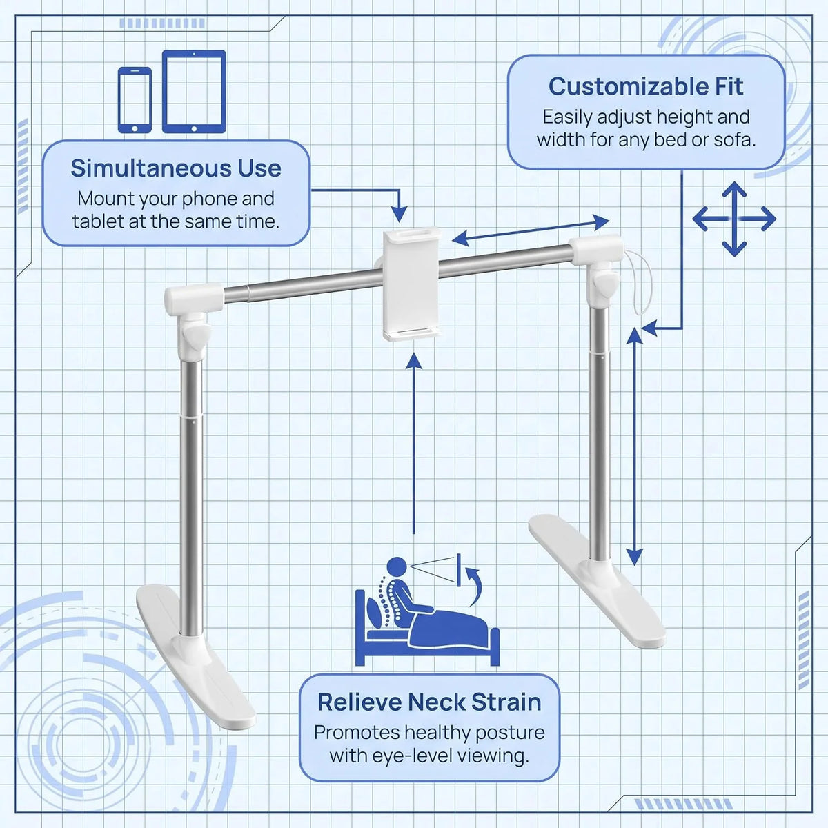 Aluminum Tablet Stand for Bed, 360 Rotating Holder for 4.7-12.9 in – image 3