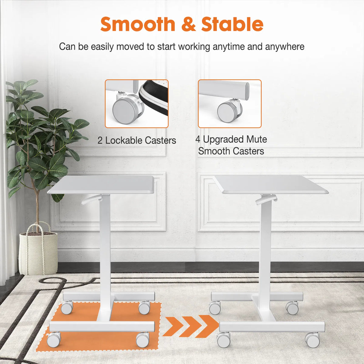Pneumatic Rolling Laptop Cart, Height Adjustable 28.5-42.5 Inch – image 2