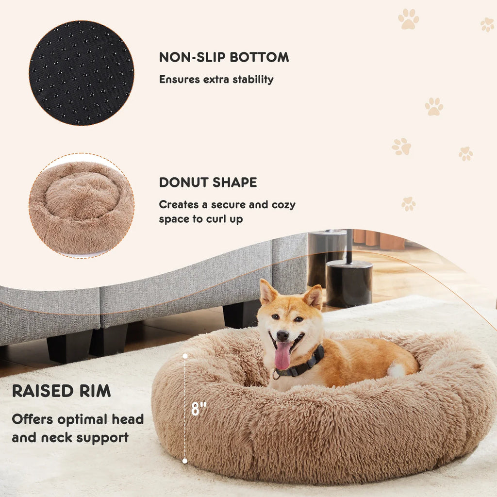 Round Plush Dog Bed, Washable Faux Fur Donut Bed for Large Dogs – image 4