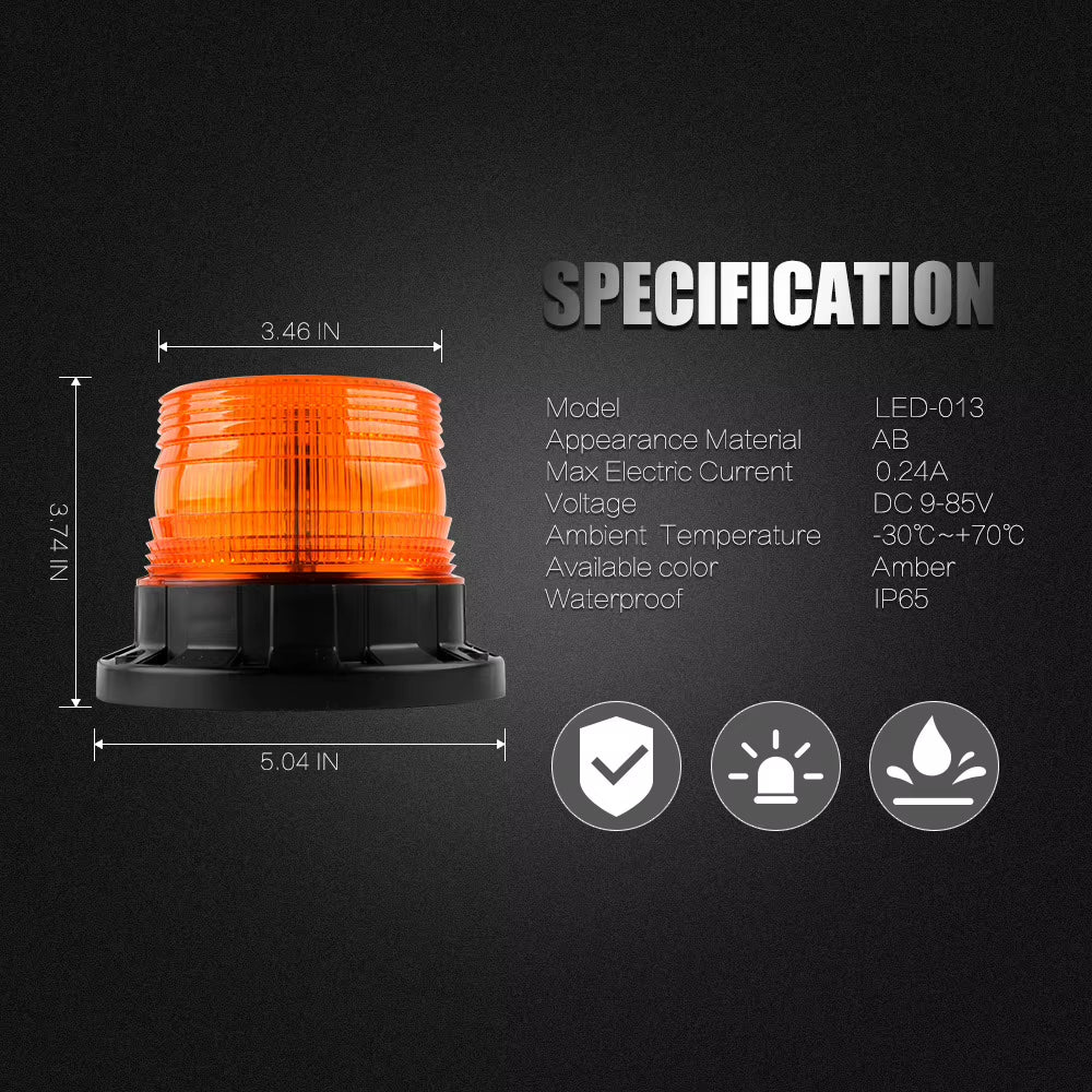 Trucking Amber Magnetic Strobe Beacon Light, 12V/24V Roof Warning – image 5