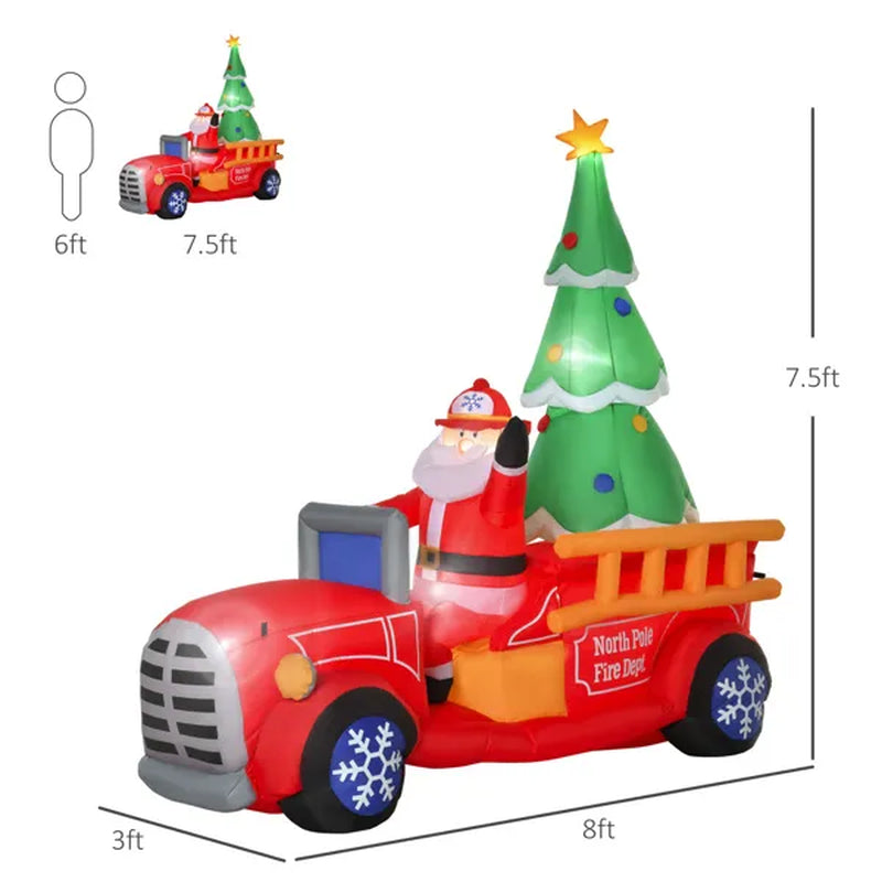 7.4 Ft Inflatable Santa Fire Truck Christmas Yard Decoration – image 5