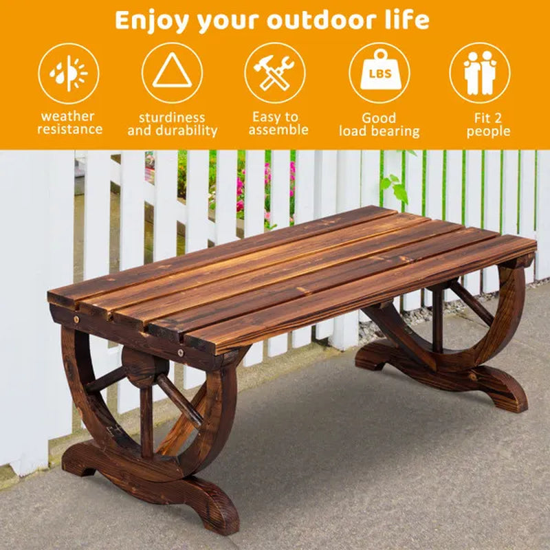 Rustic Garden Bench - 2-Person Wagon Wheel Outdoor Porch Bench – image 3