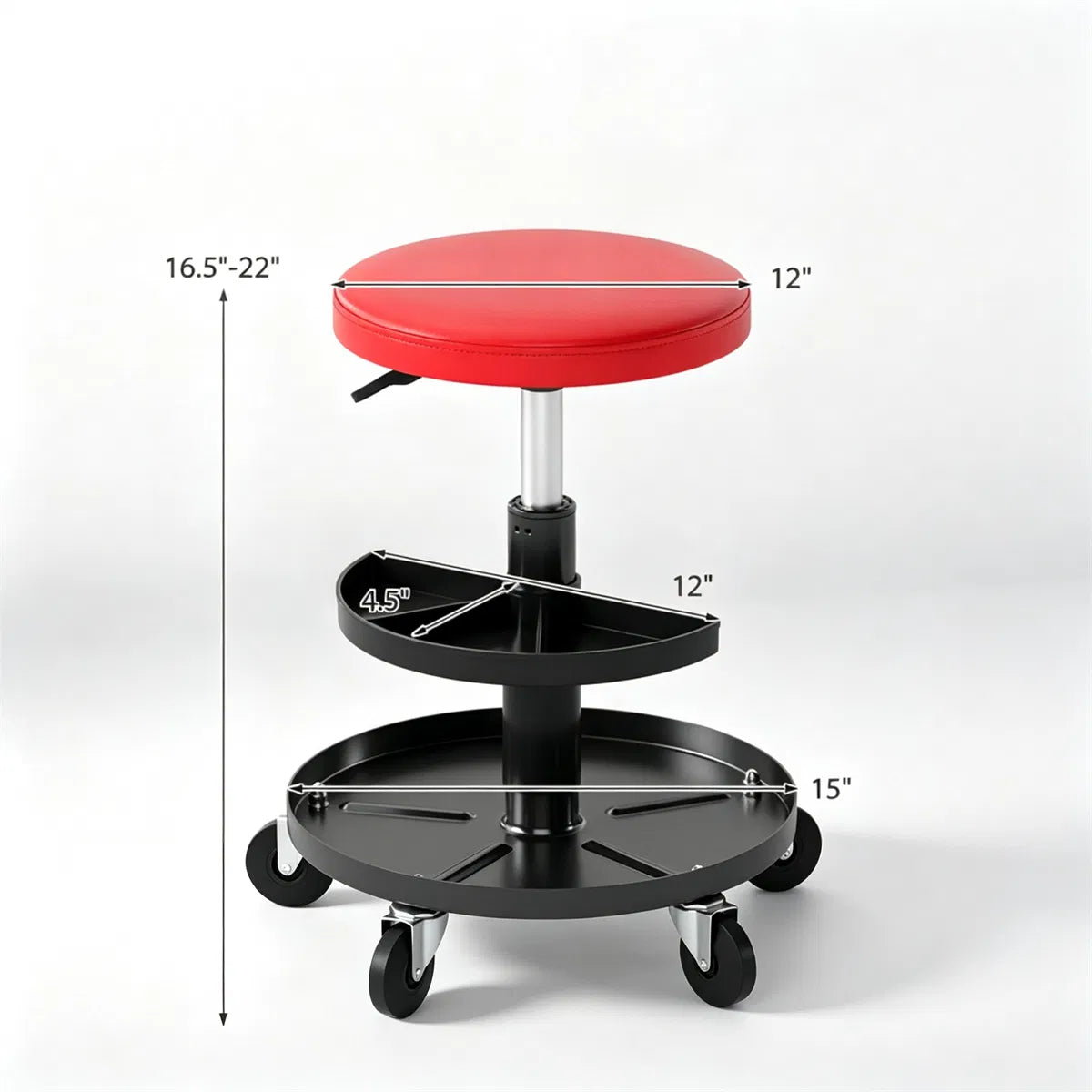 Mechanic Stool, Rolling with 2-Tier Tool Trays and Pneumatic Height – image 8