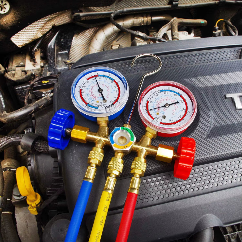 HVAC 3-Way AC Manifold Gauge Set with Hoses