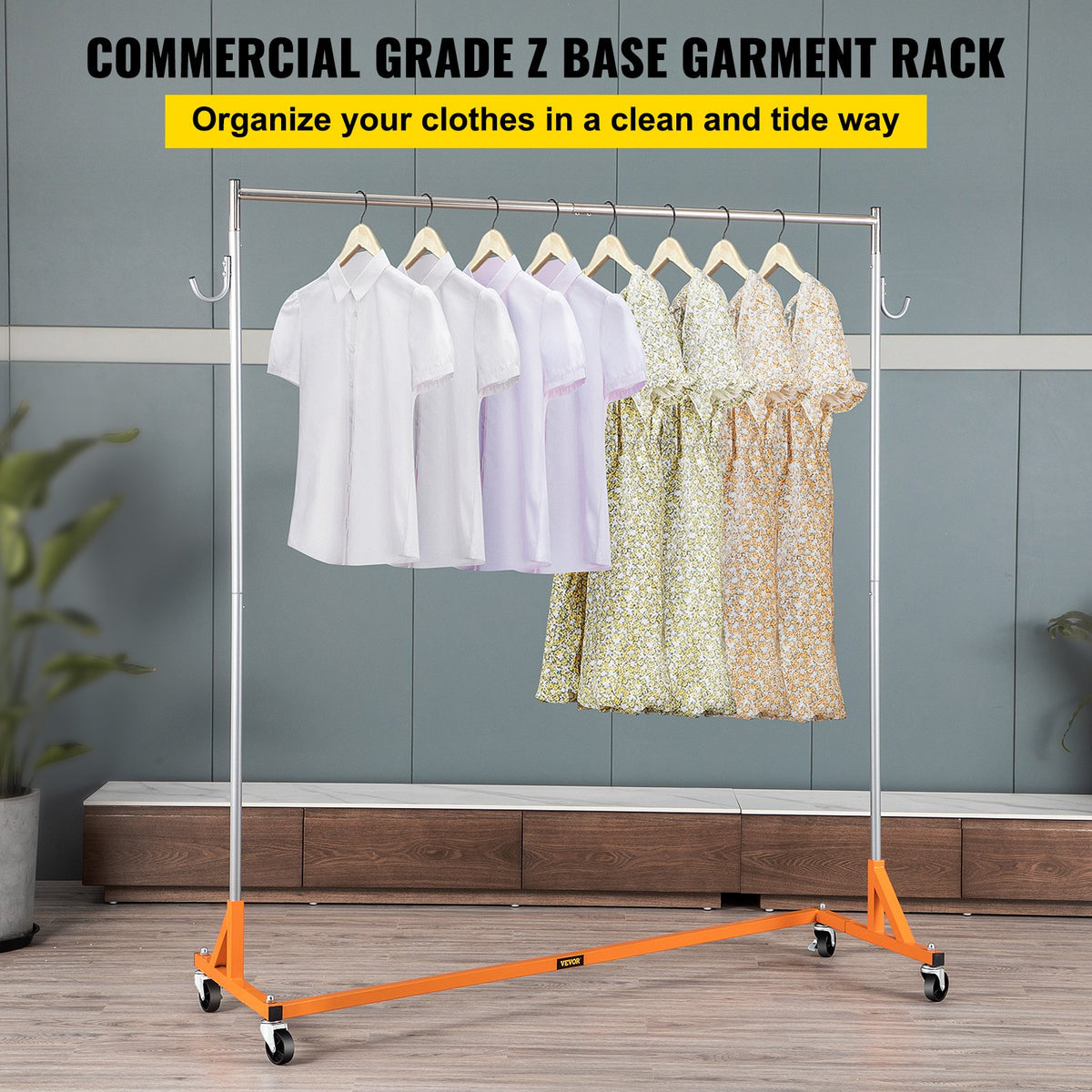 Z Base Garment Rack, Height-Adjustable Rolling Steel Clothing Rack – image 2