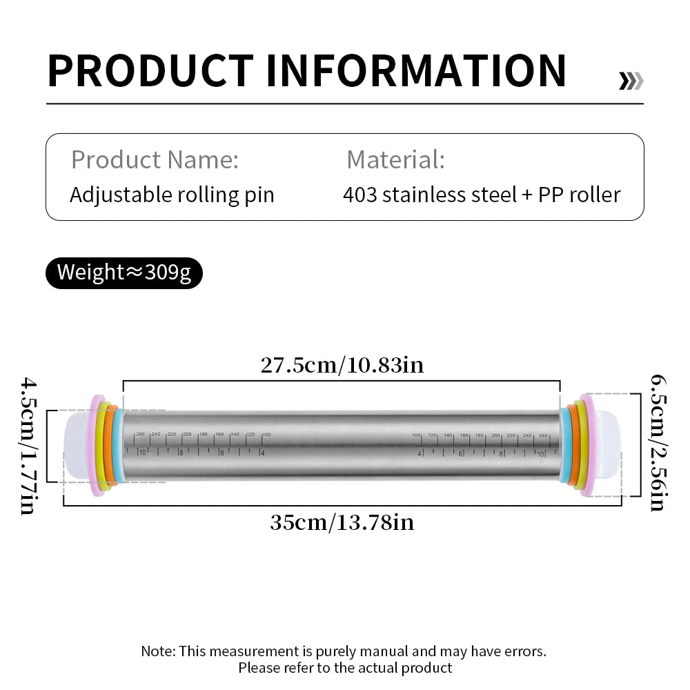 Adjustable Stainless Steel Rolling Pin – 4 Thickness Rings – image 7