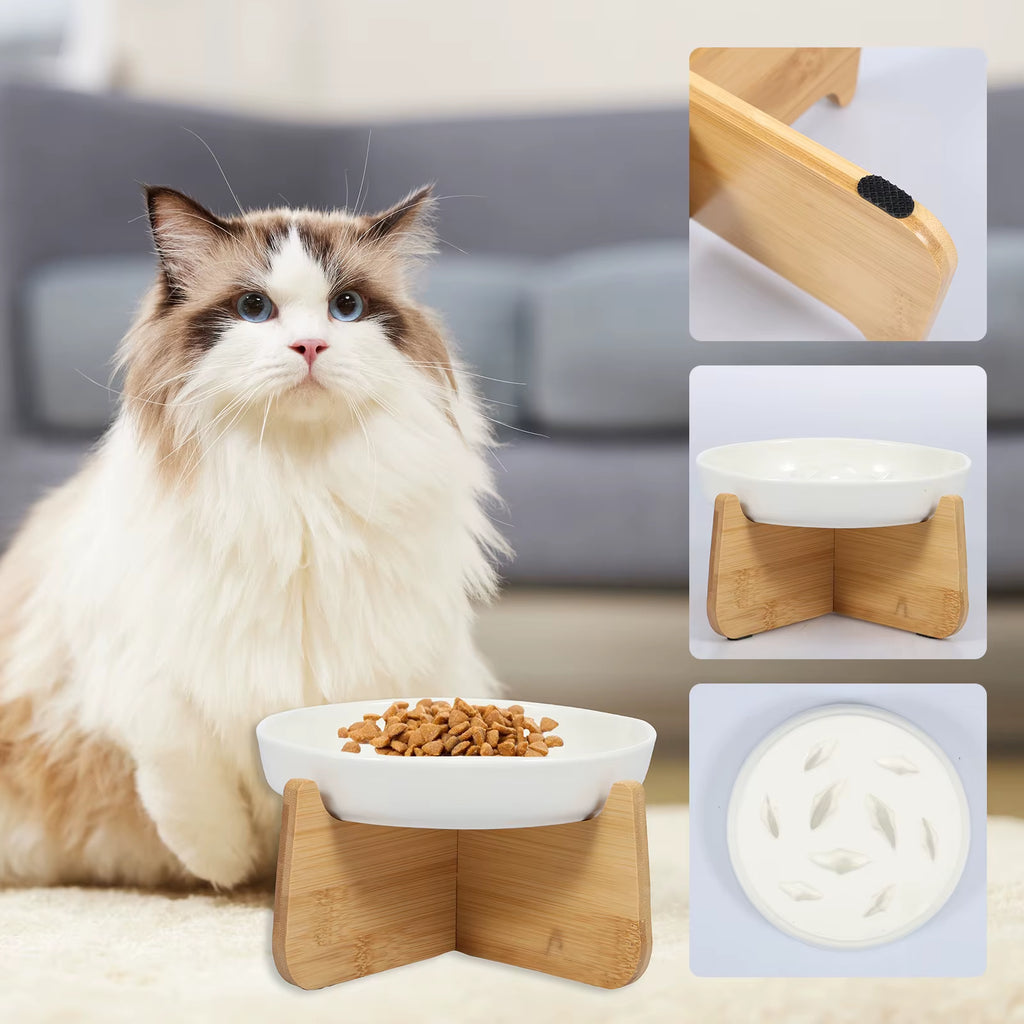 Raised Cat Bowl, Elevated Ceramic Bowl with Wood Stand – image 7