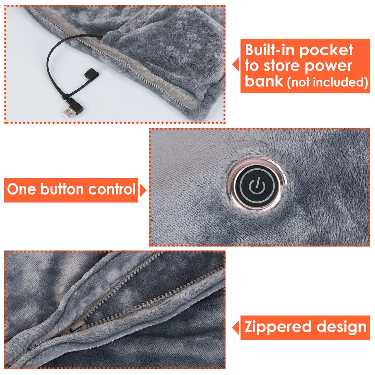 USB Heated Poncho Wrap Blanket with Zipper, 59 x 31 in – image 7