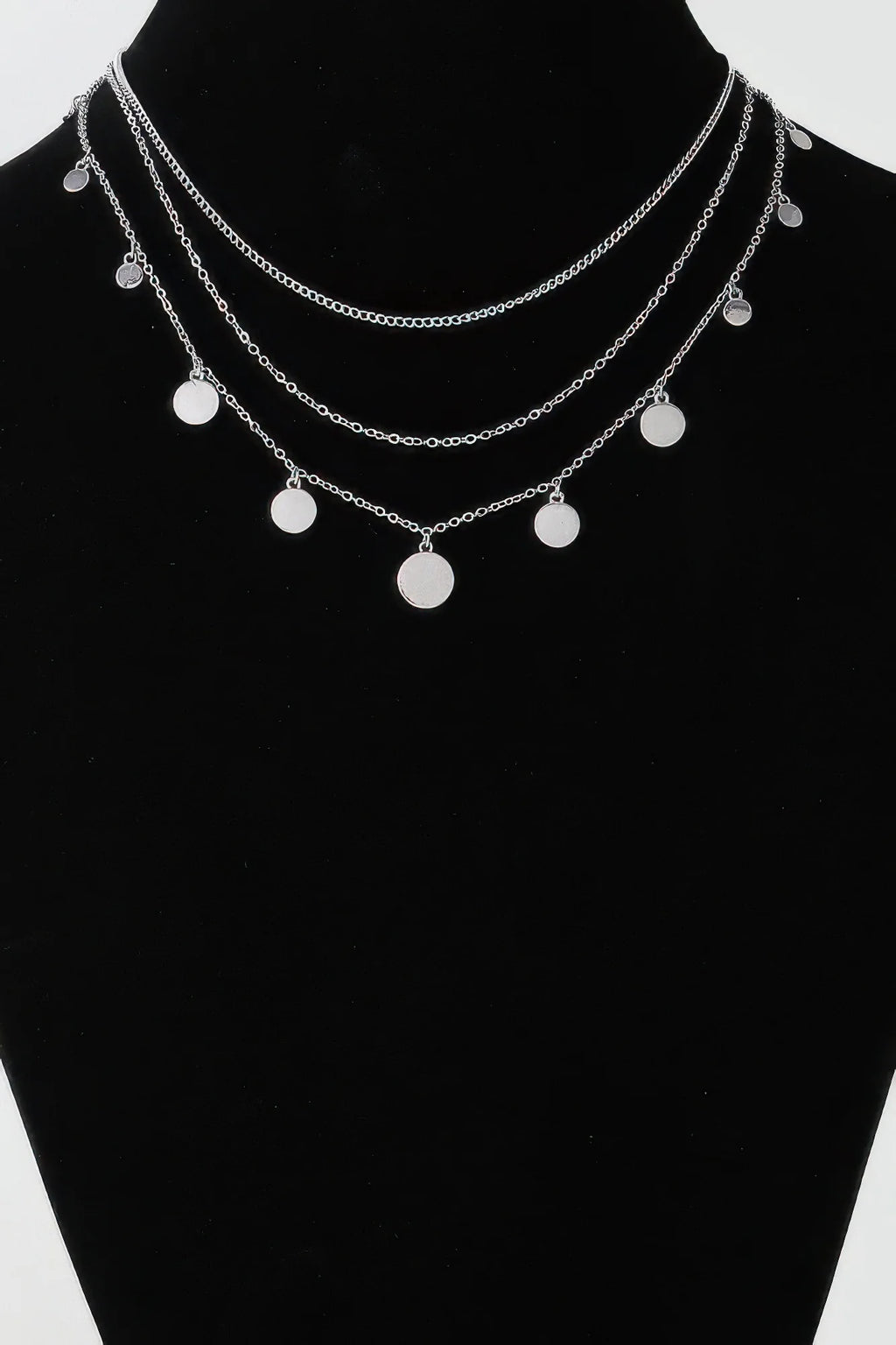 Charm Chain Necklace, Triple Round Charm Minimalist Necklace, 14 in – image 4