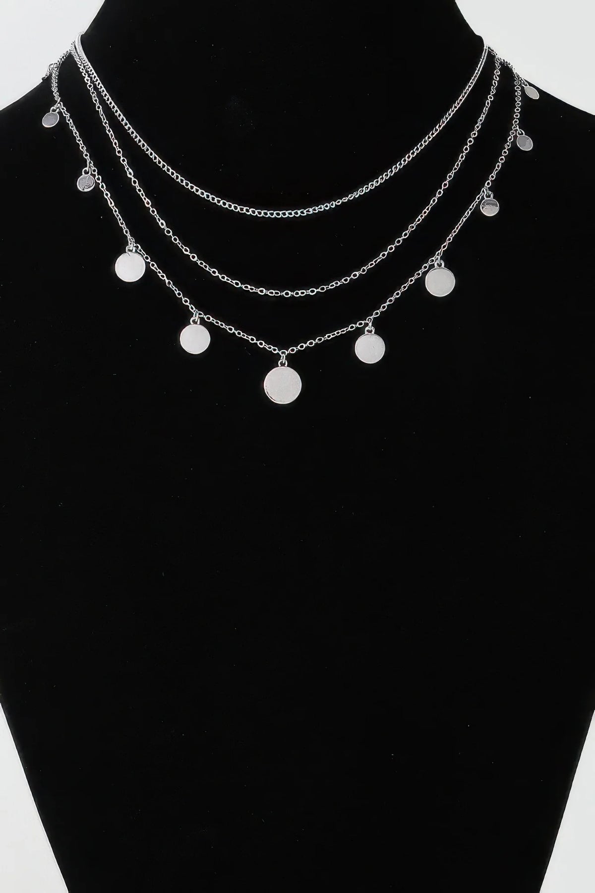 Charm Chain Necklace, Triple Round Charm Minimalist Necklace, 14 in – image 4