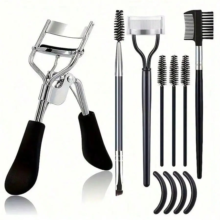 Eyelash Curler Kit 11-in-1 with Comb, Brow Brush and Refill Pads