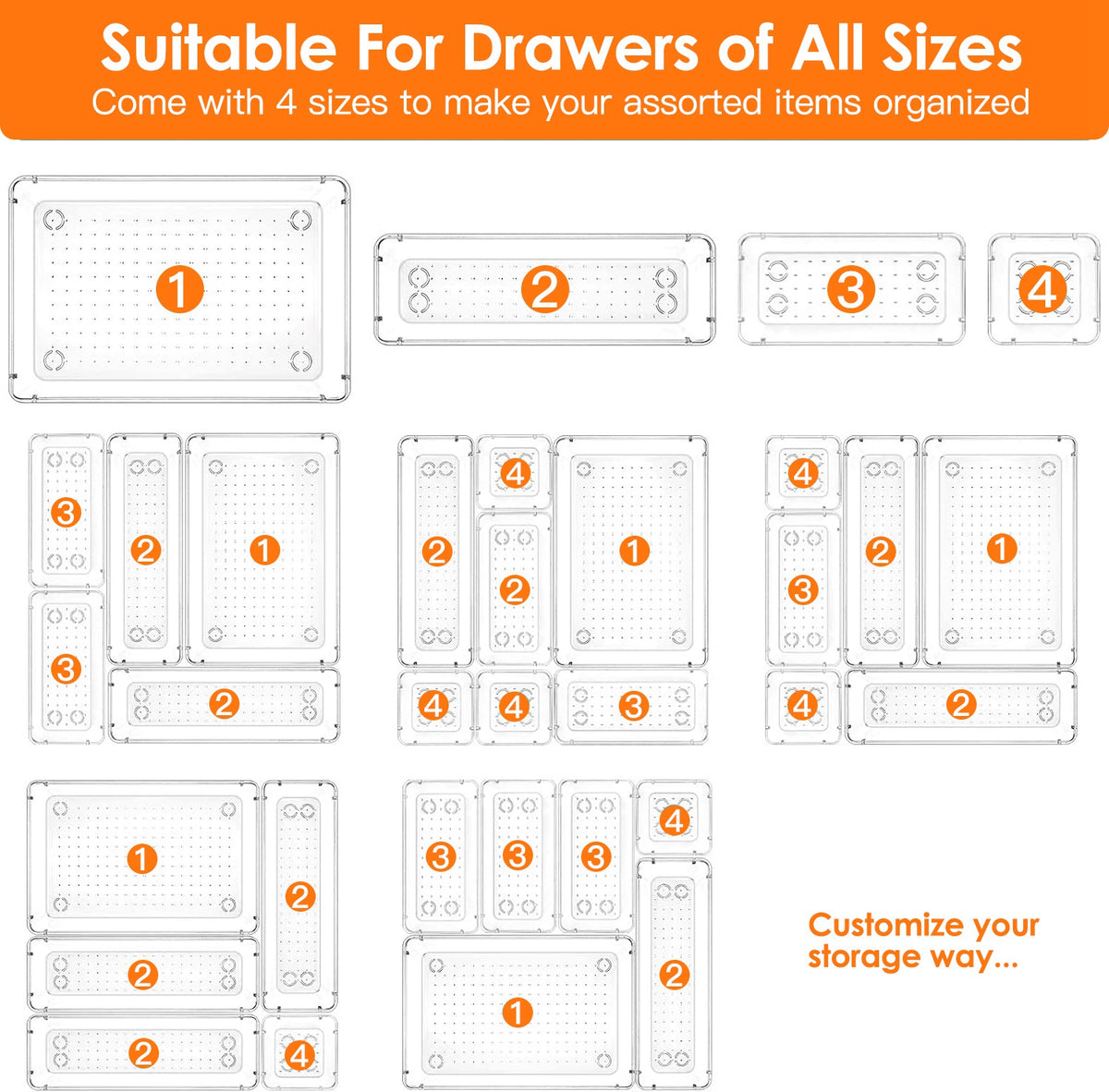25-Piece Clear Drawer Organizer Tray Set – image 5