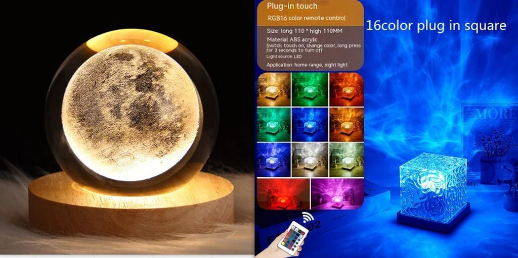 Water Ripple Night Light, Rotating Crystal Table Lamp, 16 Colors – image 10