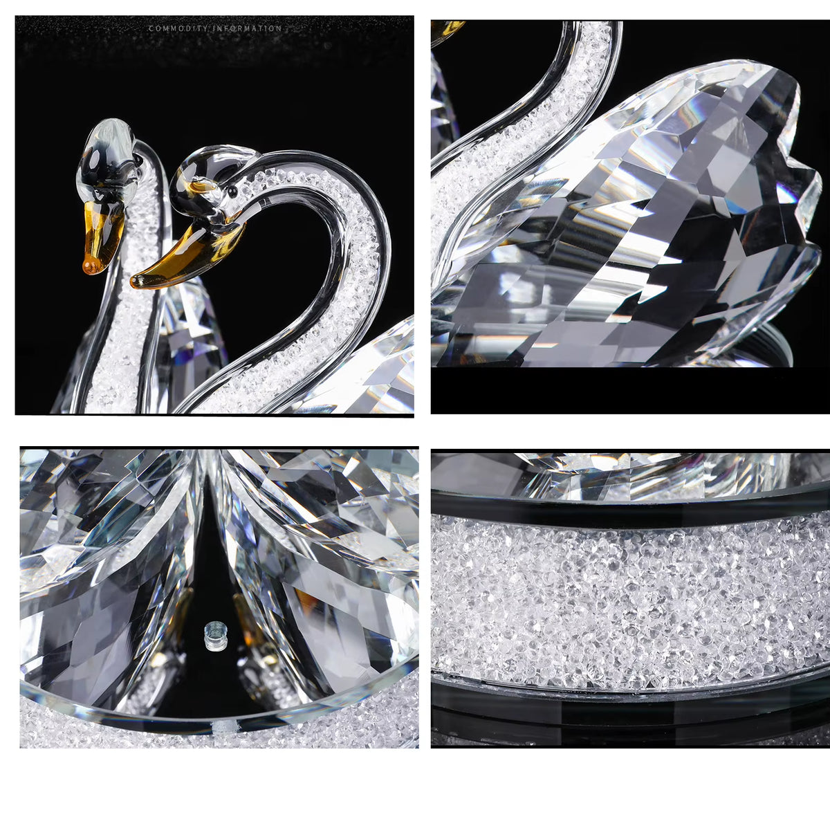 Crystal Swan Couple Figurine with Base, Handmade Glass Gift – image 7