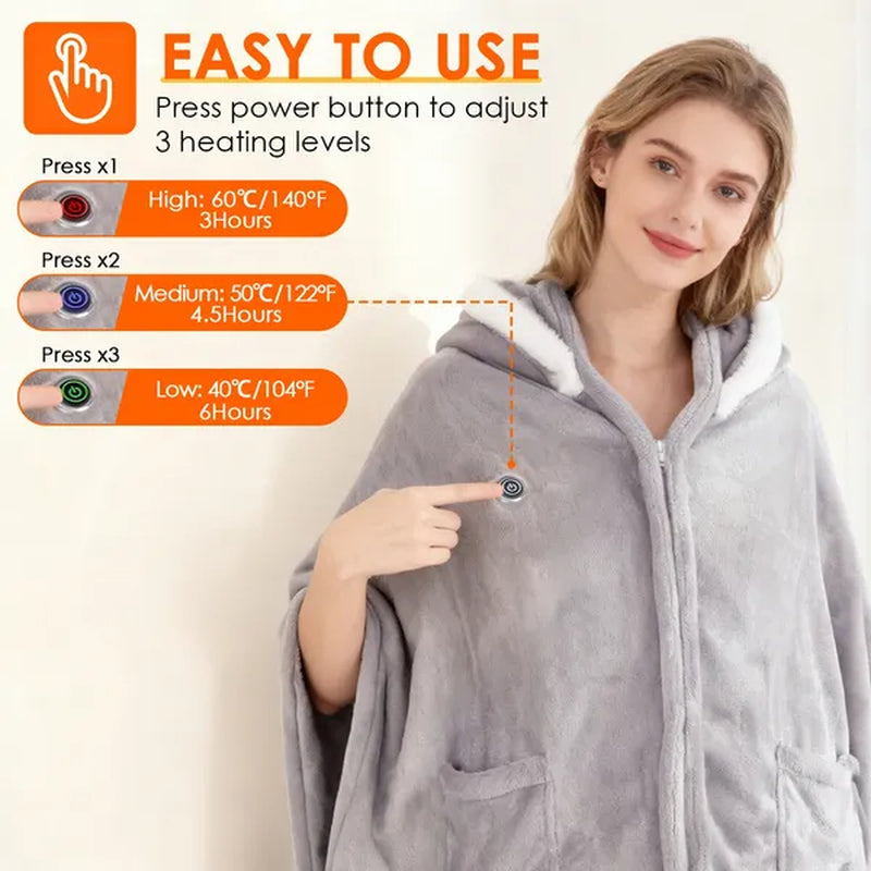 Wearable Heated Blanket Hoodie, USB Powered Flannel with 3 Heat Levels – image 10