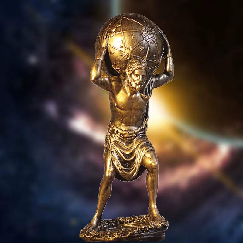 Atlas Holding Globe Statue Bronze Finish Decor