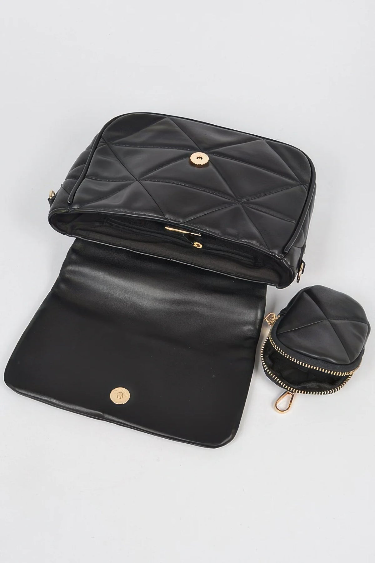 Quilted Crossbody Bag with Mini Pouch, Metal Accent Chain Strap – image 2