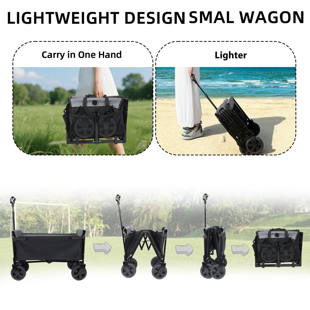 Collapsible Wagon with Wheels, 3-in-1 Folding Utility Cart, 220 lb – image 3