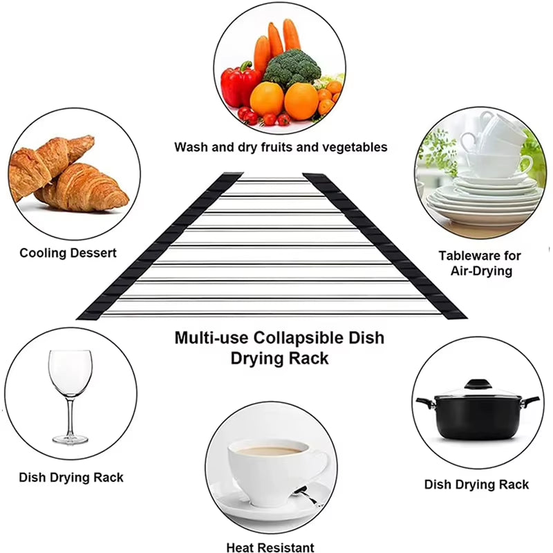 Roll-Up Dish Drying Rack – Foldable Stainless Steel Corner Sink Rack – image 6