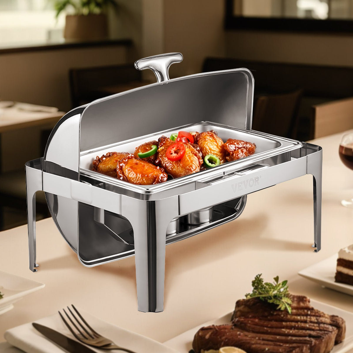9 Qt Roll Top Chafing Dish With Full-Size Pan, Stainless Steel – image 1