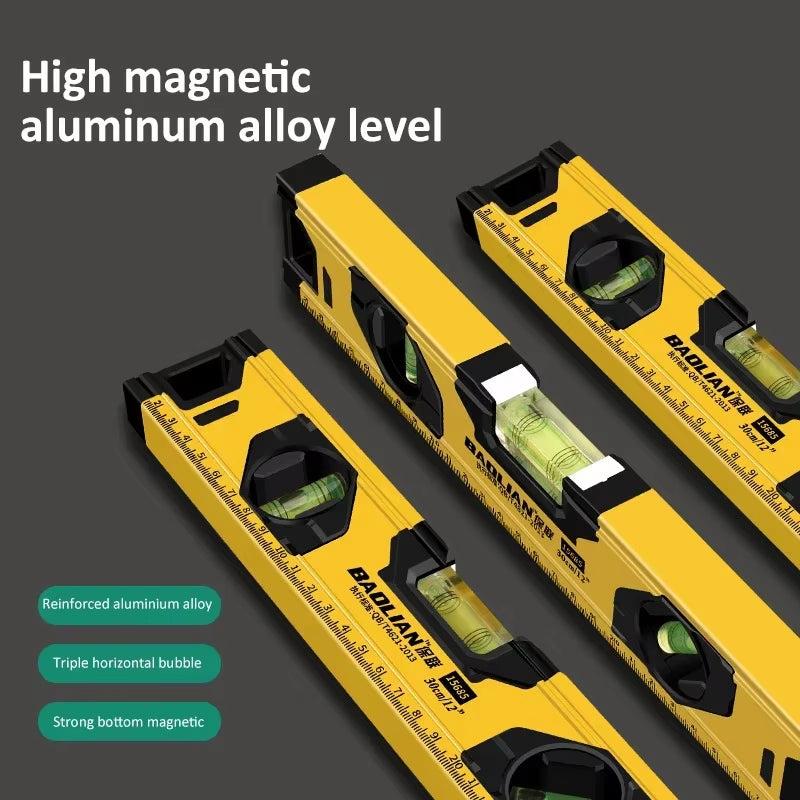 Magnetic Spirit Level, Aluminum 3-Vial Level 30/40/50 cm – image 3