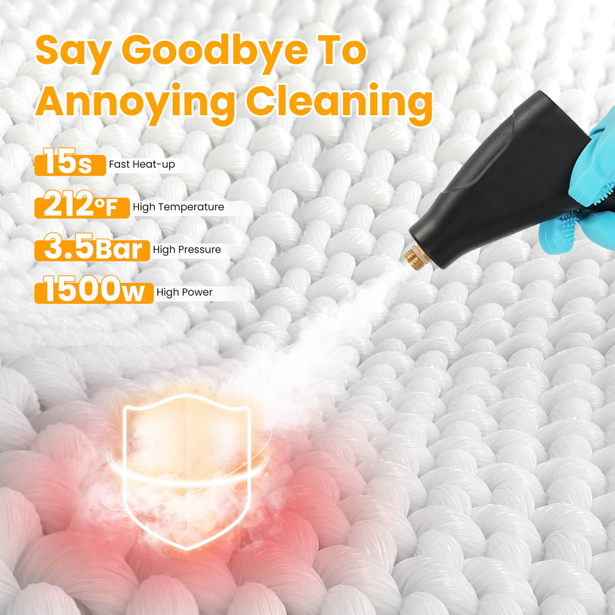 1500W Handheld Steam Cleaner with 1200 ml Tank and 6 Steam Levels – image 4