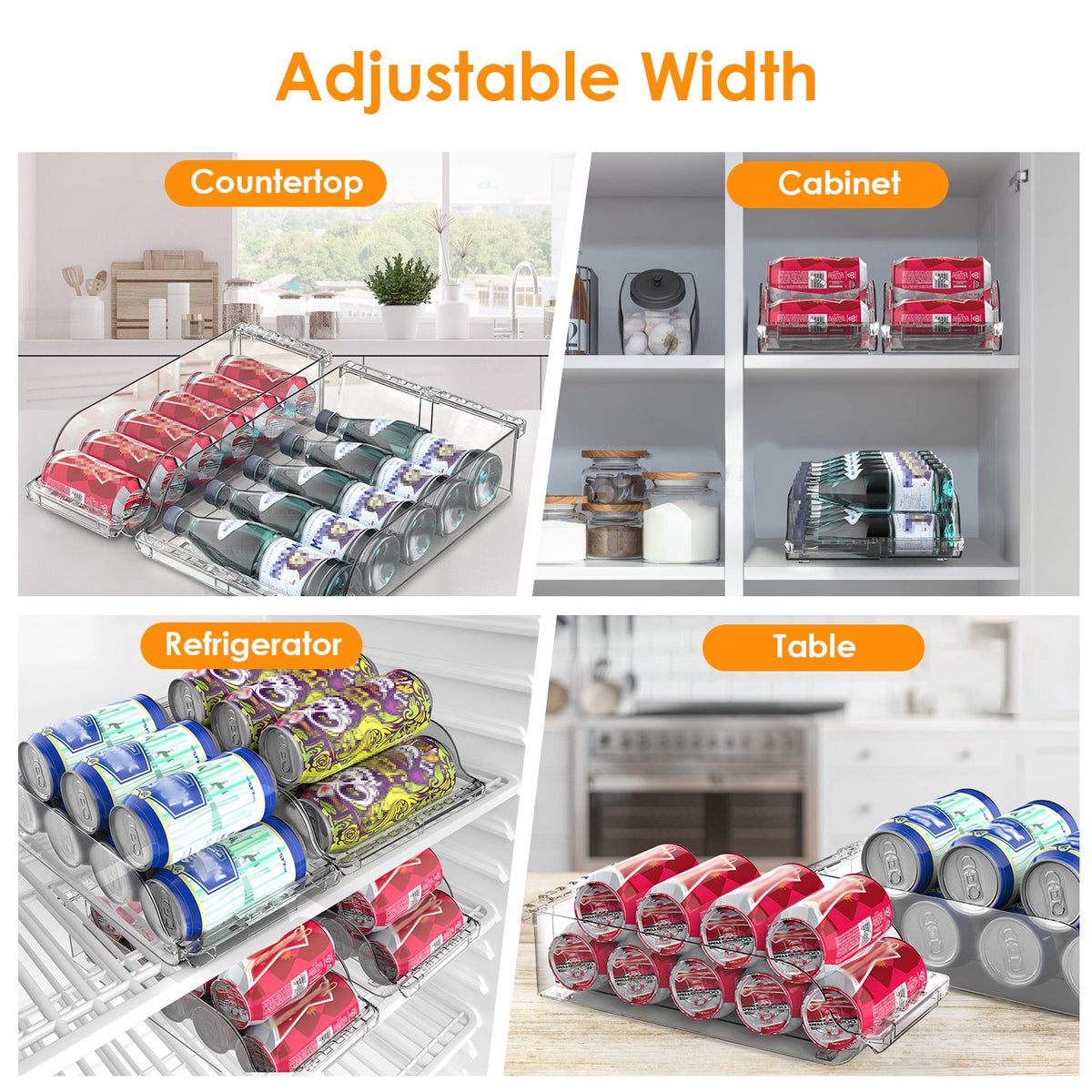 Soda Can Organizer for Refrigerator, Adjustable Width, Set of 4 – image 8