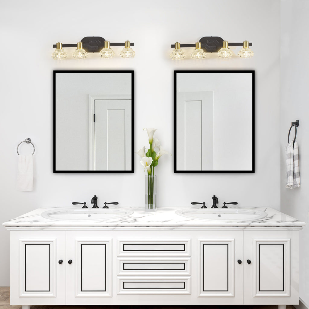 Vintage 4-Light Crystal Wall Sconce Black Gold Vanity Light 24 In – image 3