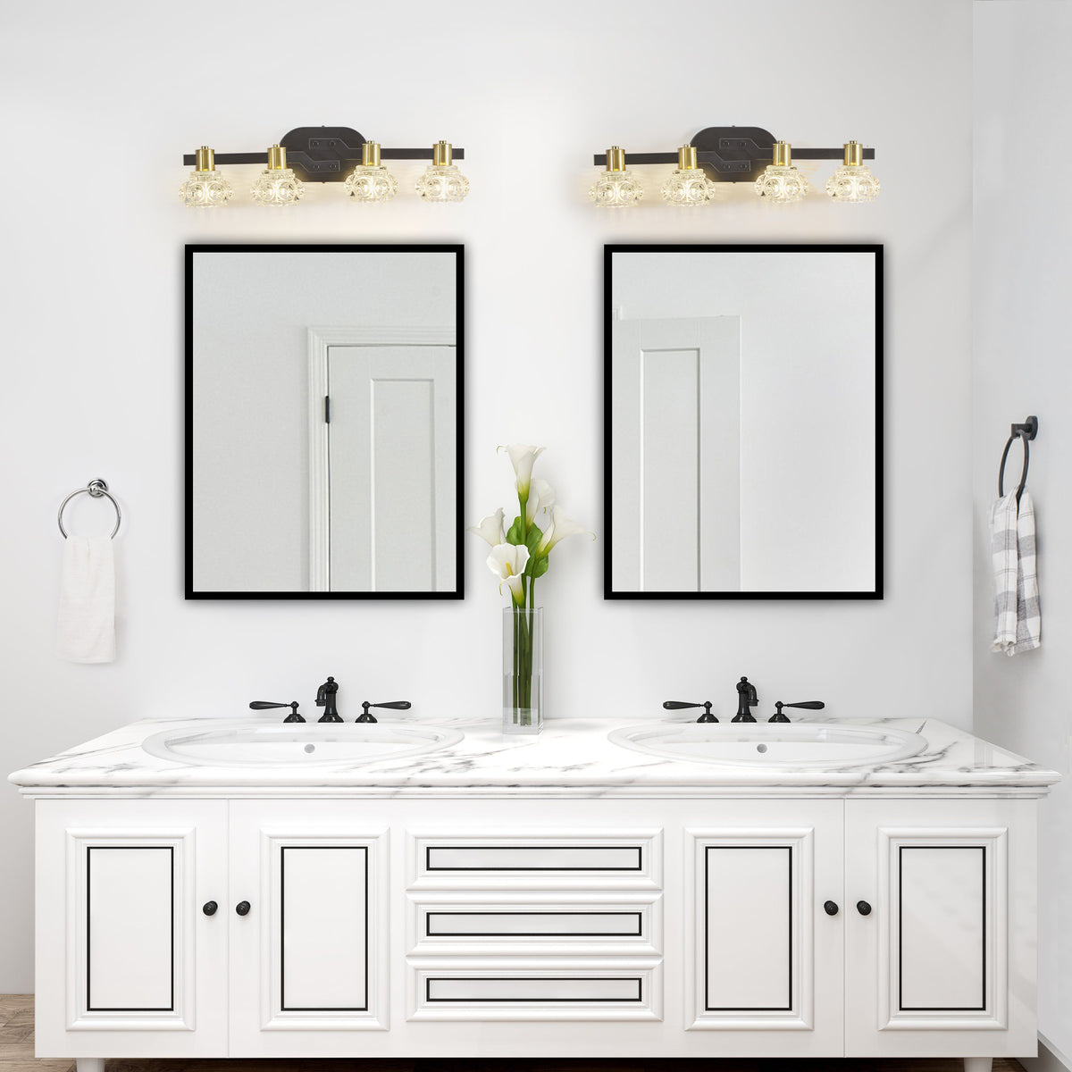 Vintage 4-Light Crystal Wall Sconce Black Gold Vanity Light 24 In – image 3