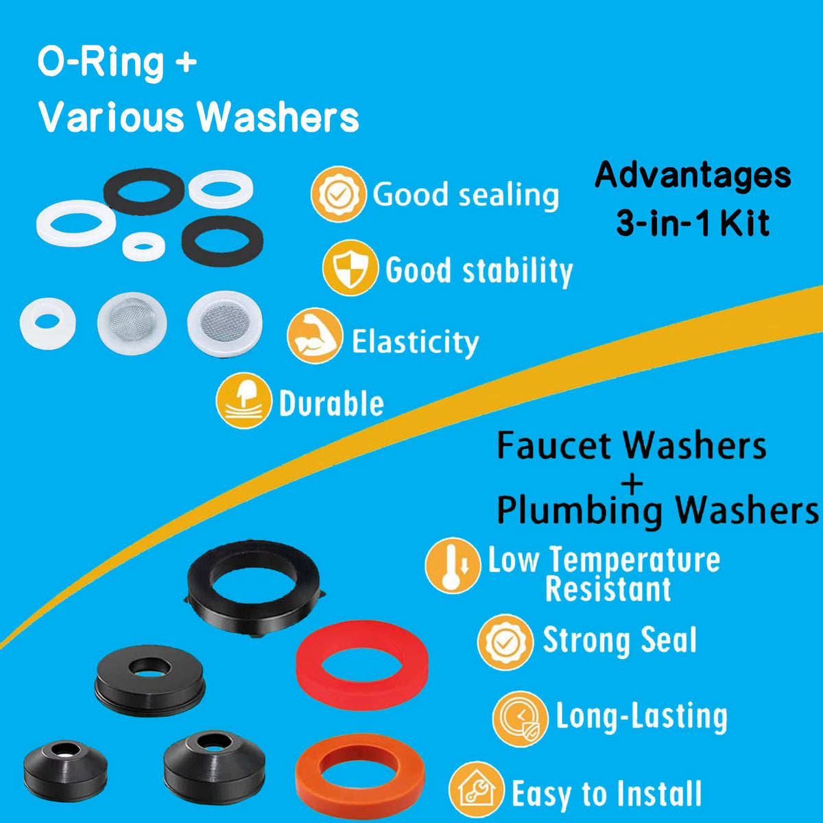 Plumbing Faucet and Hose Bib Washer Assortment Kit 203 Pcs