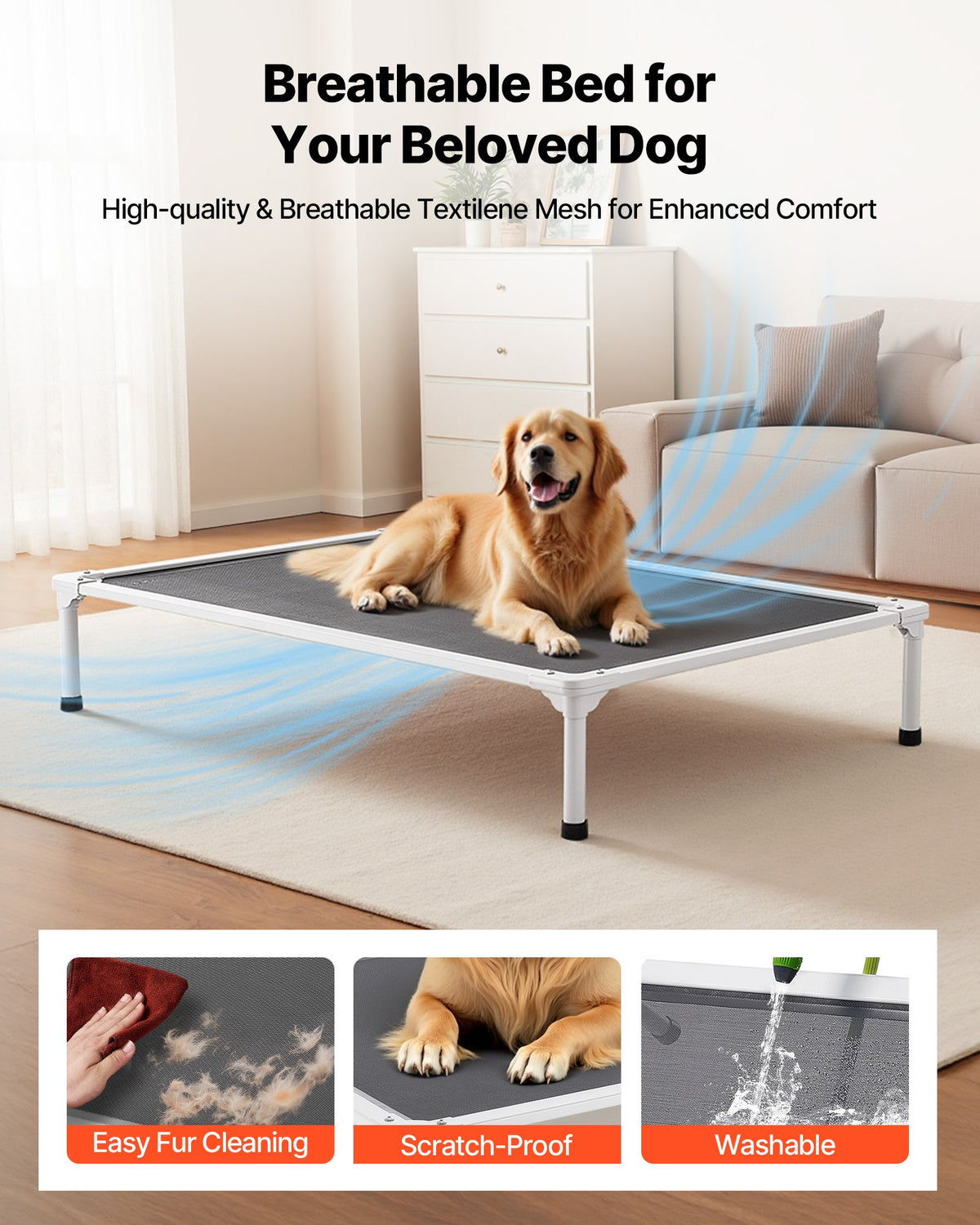 XL Elevated Dog Cot Bed with Breathable Mesh & Aluminum Frame – image 3