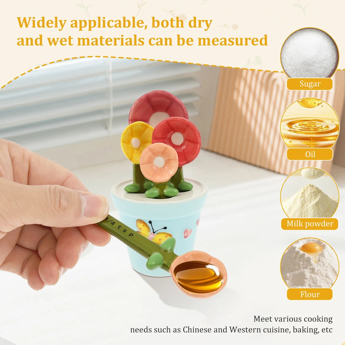 Ceramic Measuring Spoons - 4 Piece Flower Set with Base – image 6