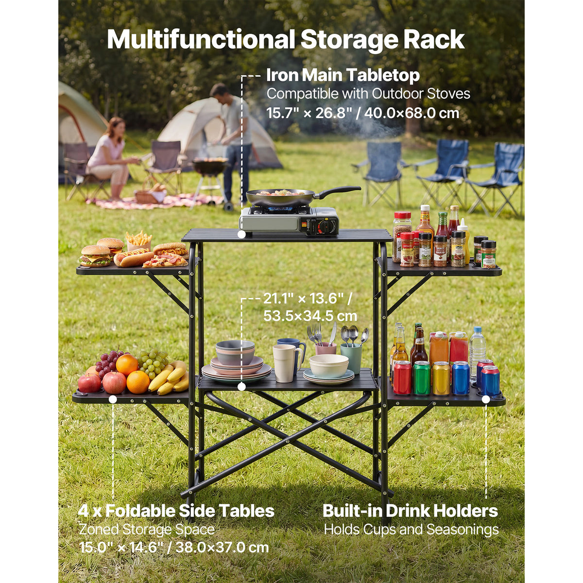 Camping Kitchen Table, Folding Cook Station with 4 Side Tables – image 2