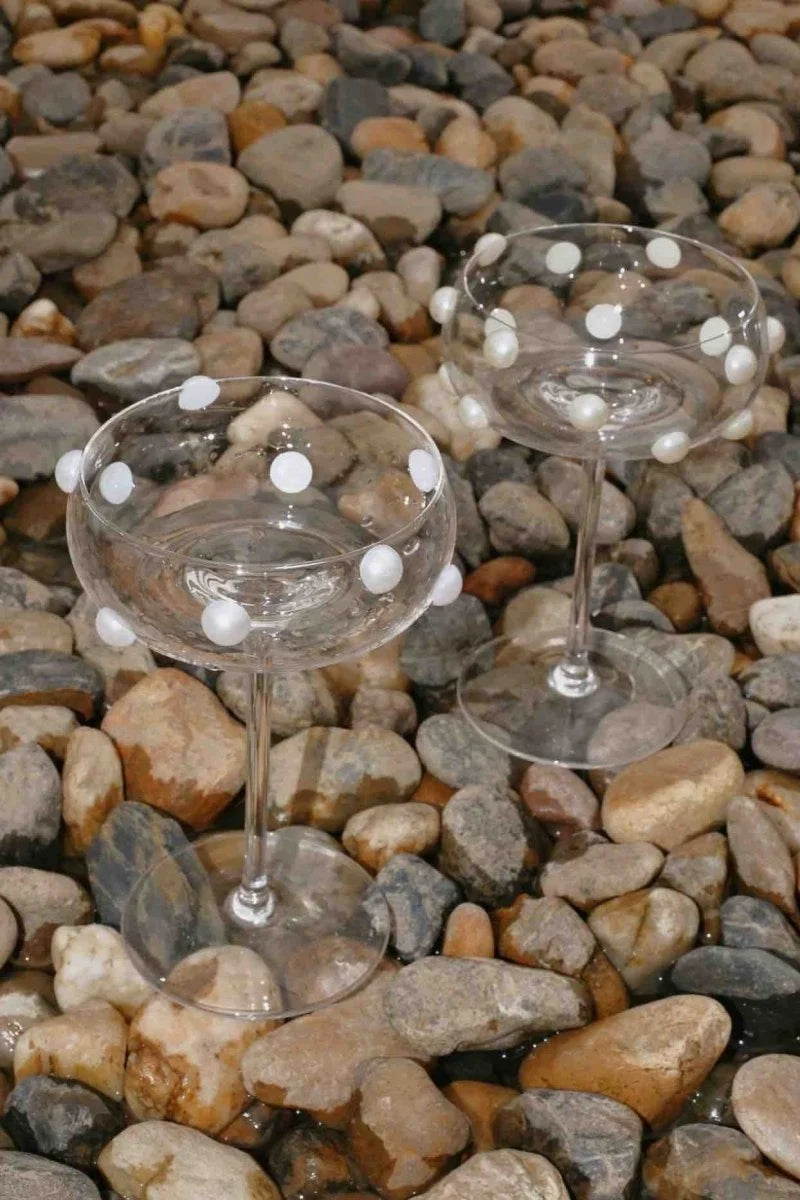 Mouth Blown Pearl Dot Champagne Coupe Glass – image 2