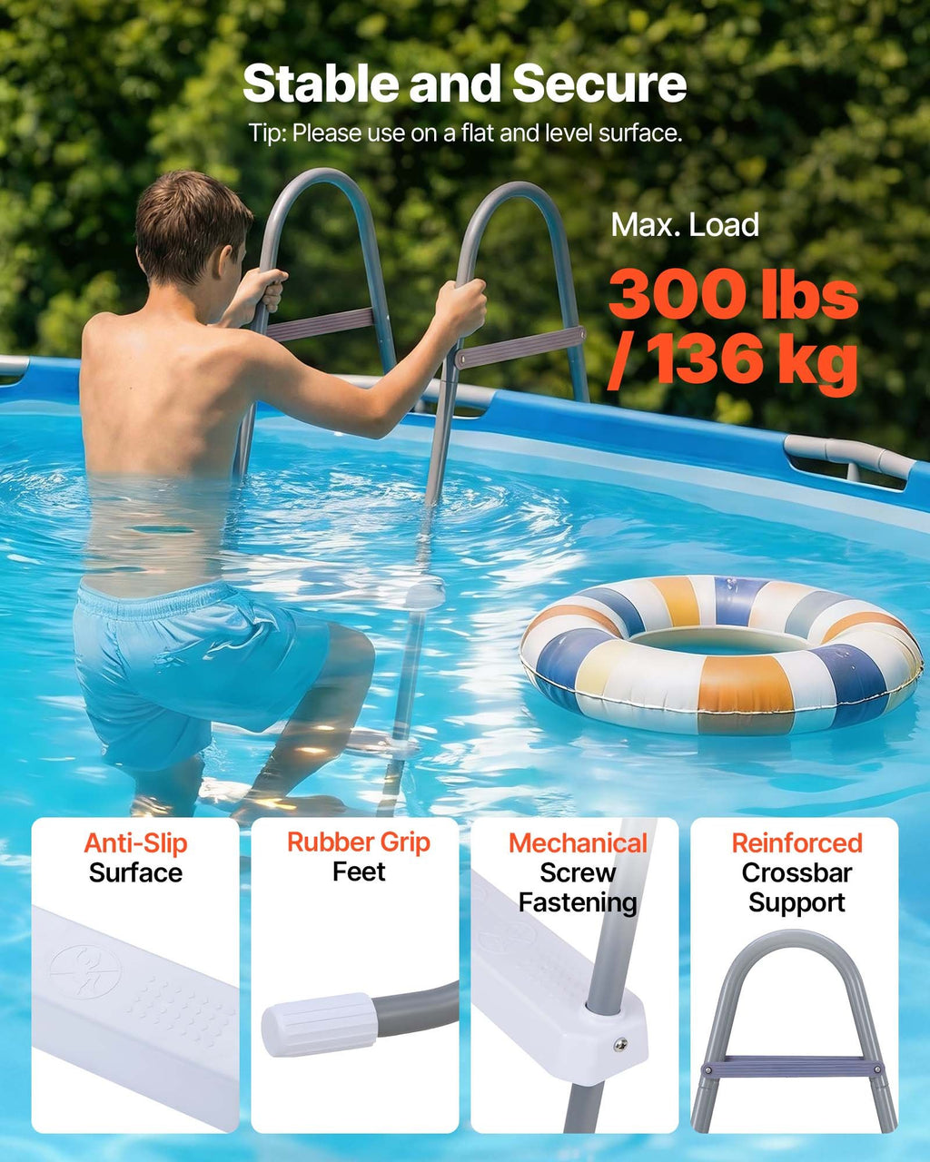 3-Step Above Ground Pool Ladder, Steel A-Frame for 42 in Walls – image 3