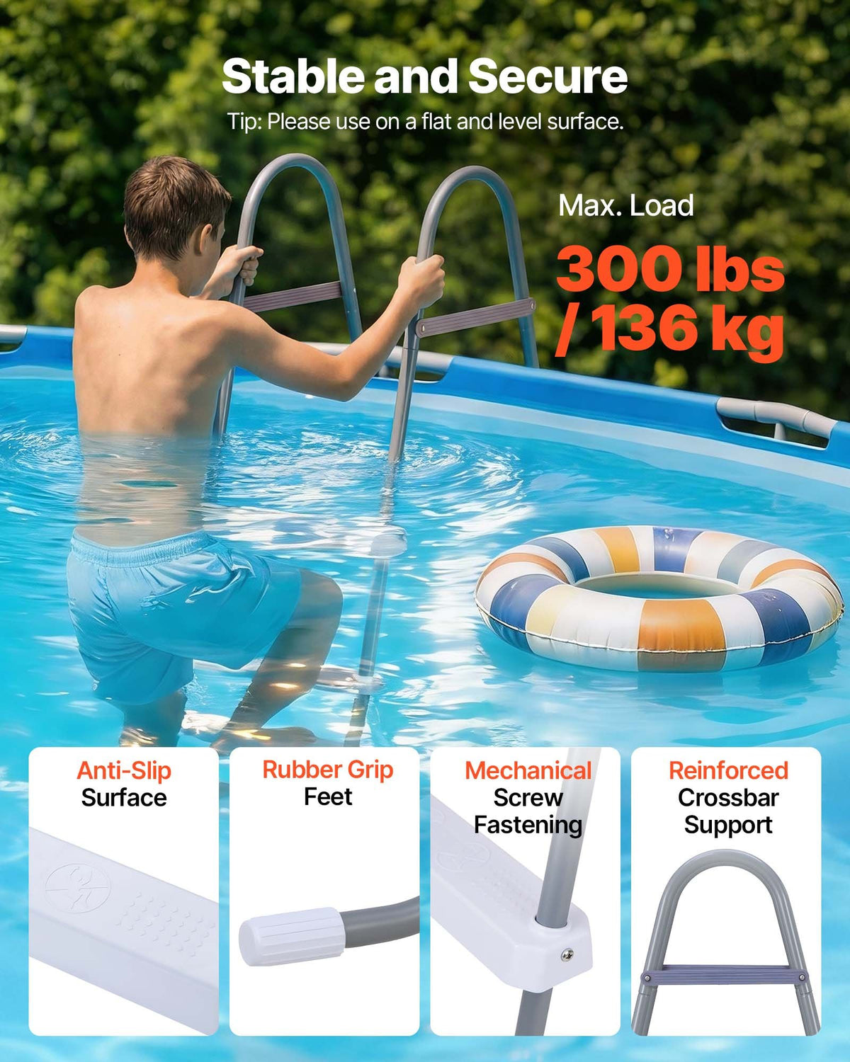 3-Step Above Ground Pool Ladder, Steel A-Frame for 42 in Walls – image 3