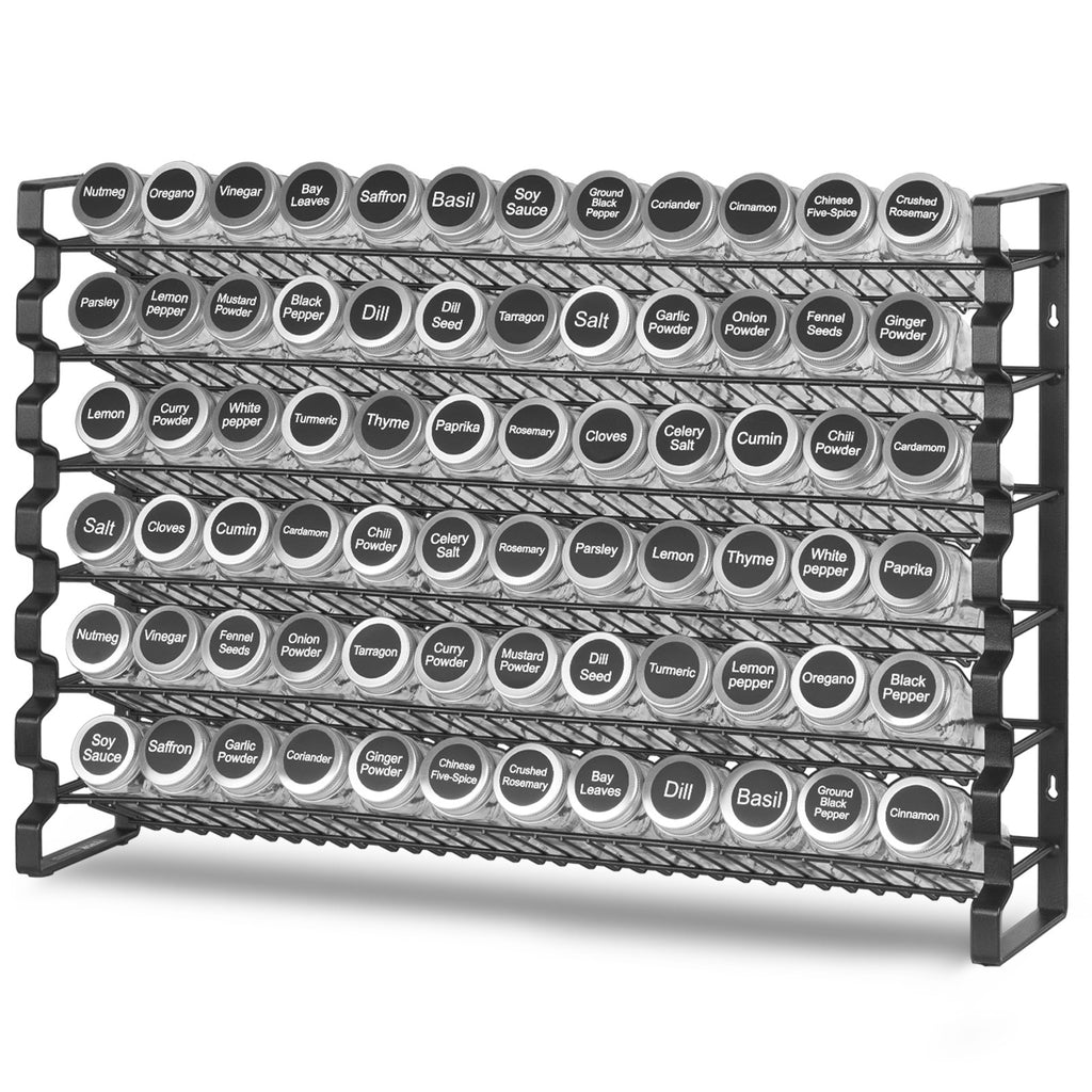 Wall Mounted Spice Rack Organizer Set, 4 Pack with Glass Jars, Black