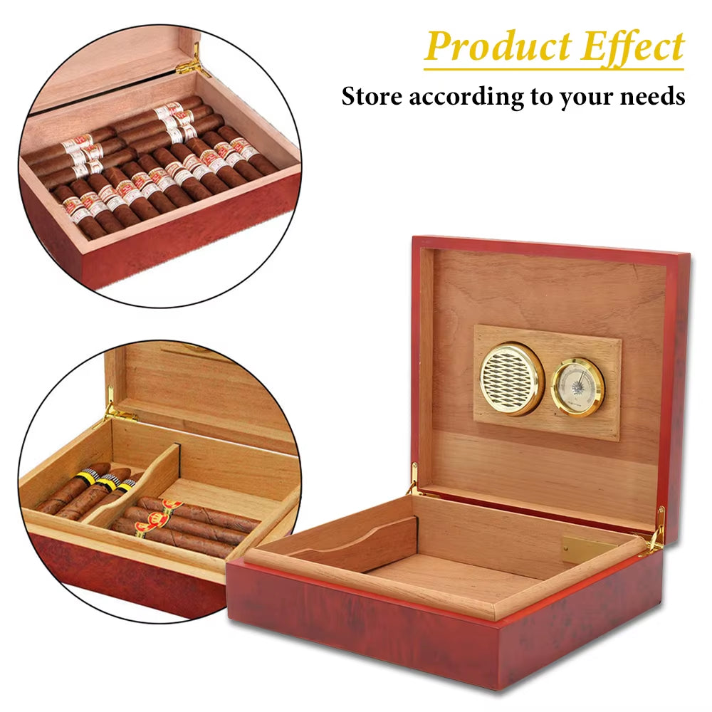 Cedar Lined Cigar Humidor Box with Hygrometer, Holds 20 Cigars