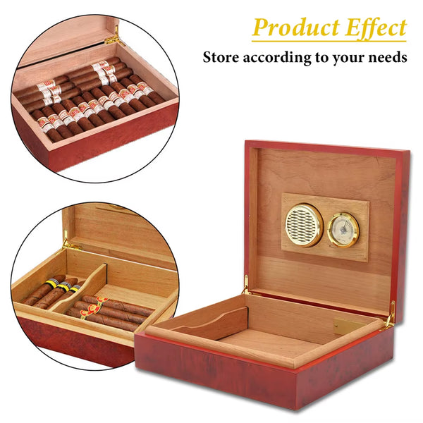 Cedar Lined Cigar Humidor Box with Hygrometer, Holds 20 Cigars