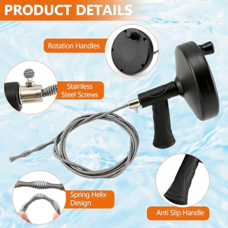Drain Auger 33 ft, Plumbing Snake with Drill Adapter – image 2