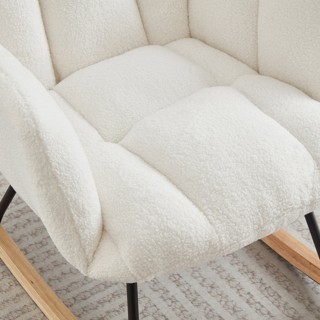 Tufted Teddy Fabric Glider Rocking Chair, Ivory – image 7