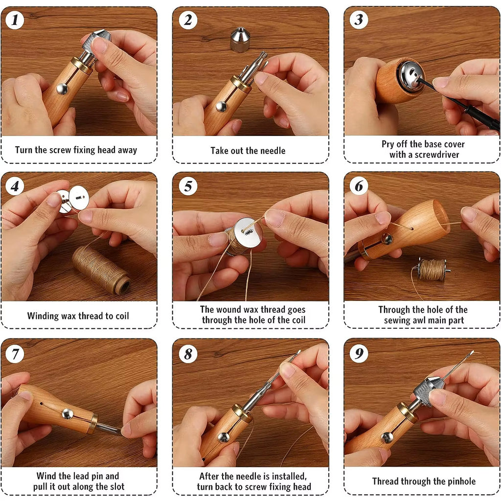 Leather Sewing Awl Kit with Waxed Thread and Needles – image 7