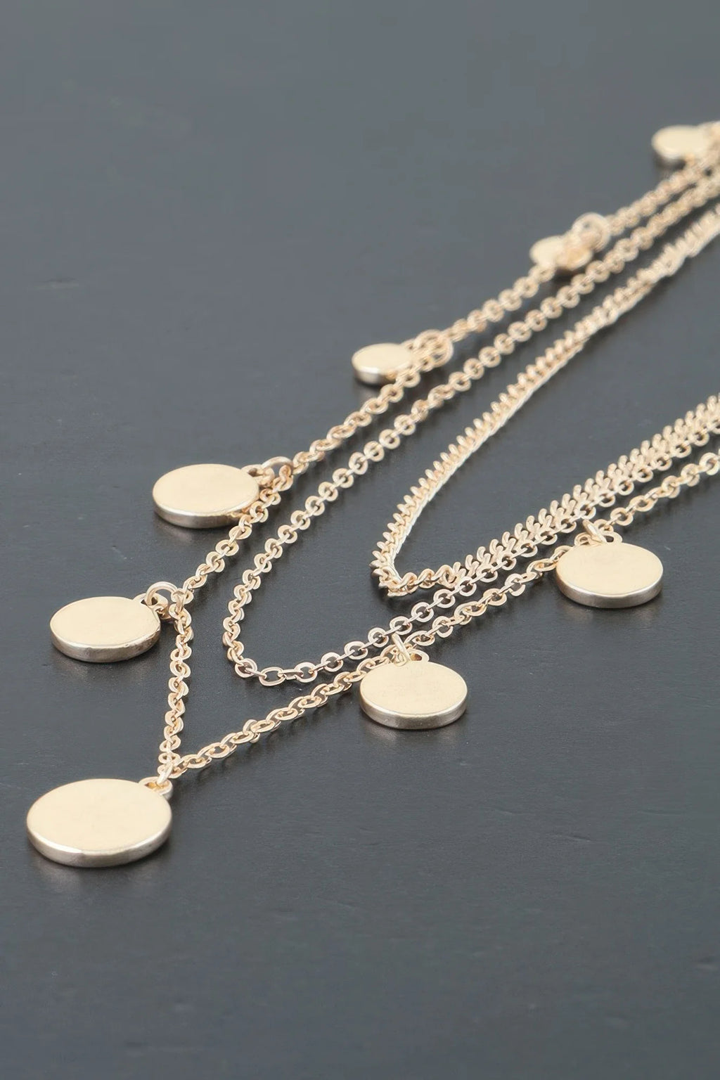 Charm Chain Necklace, Triple Round Charm Minimalist Necklace, 14 in – image 3