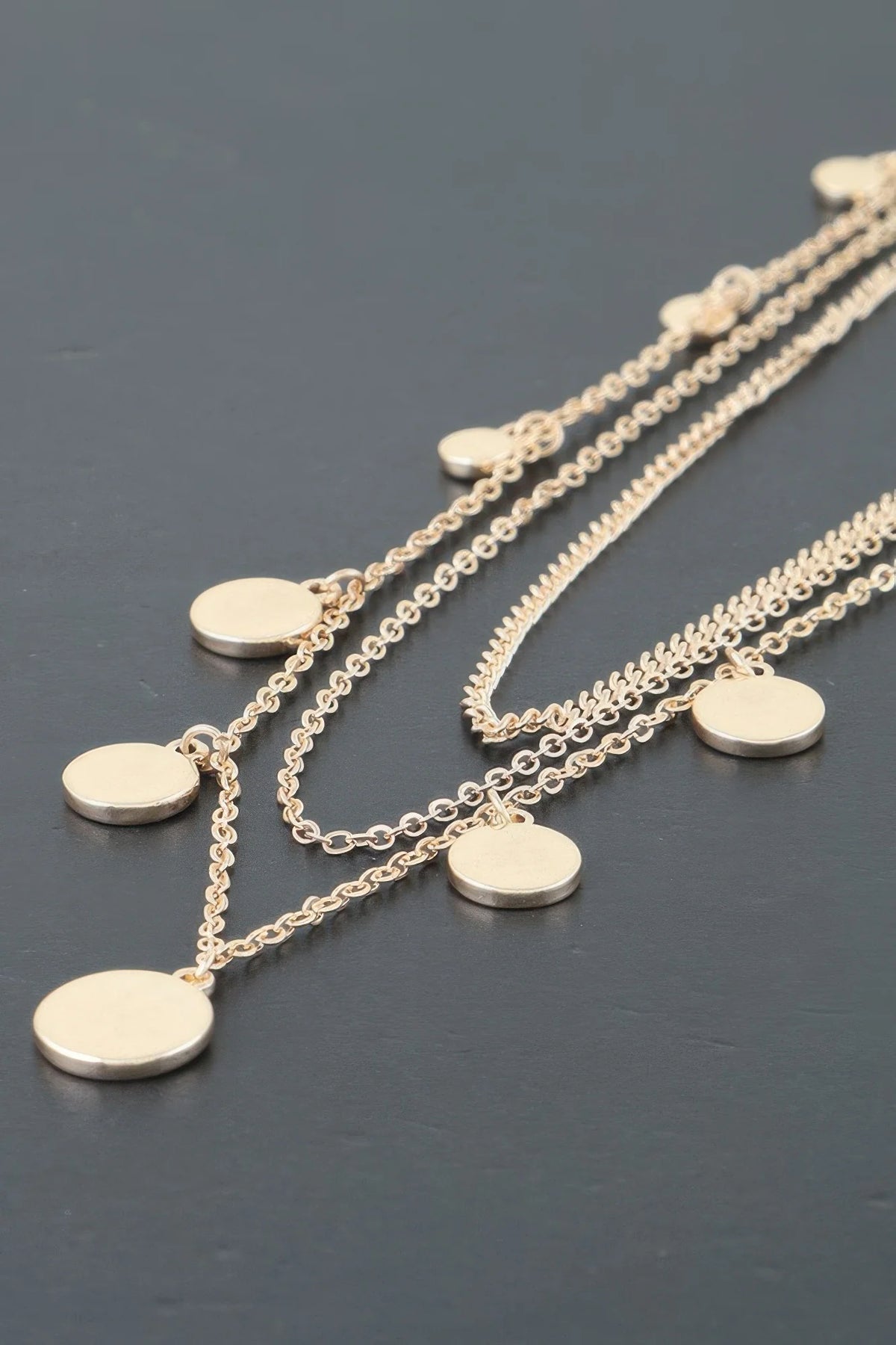 Charm Chain Necklace, Triple Round Charm Minimalist Necklace, 14 in – image 3