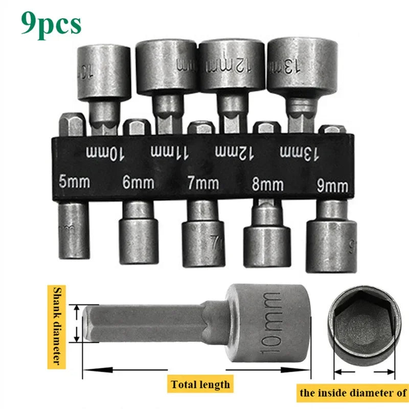 Hex Nut Driver Socket Set – 1/4 in Shank Power Drill Bits