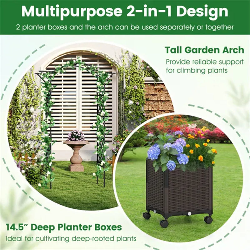 Garden Arch with 2 Self-Watering Planter Boxes on Lockable Wheels – image 10